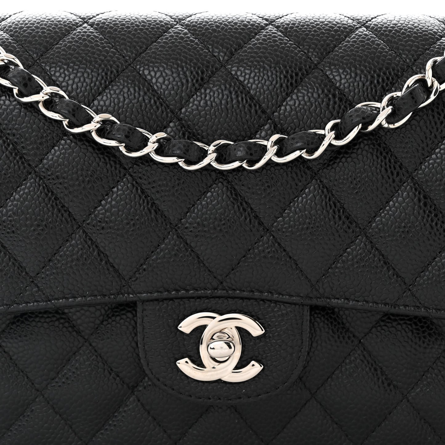 Caviar Quilted Medium Double Flap Black