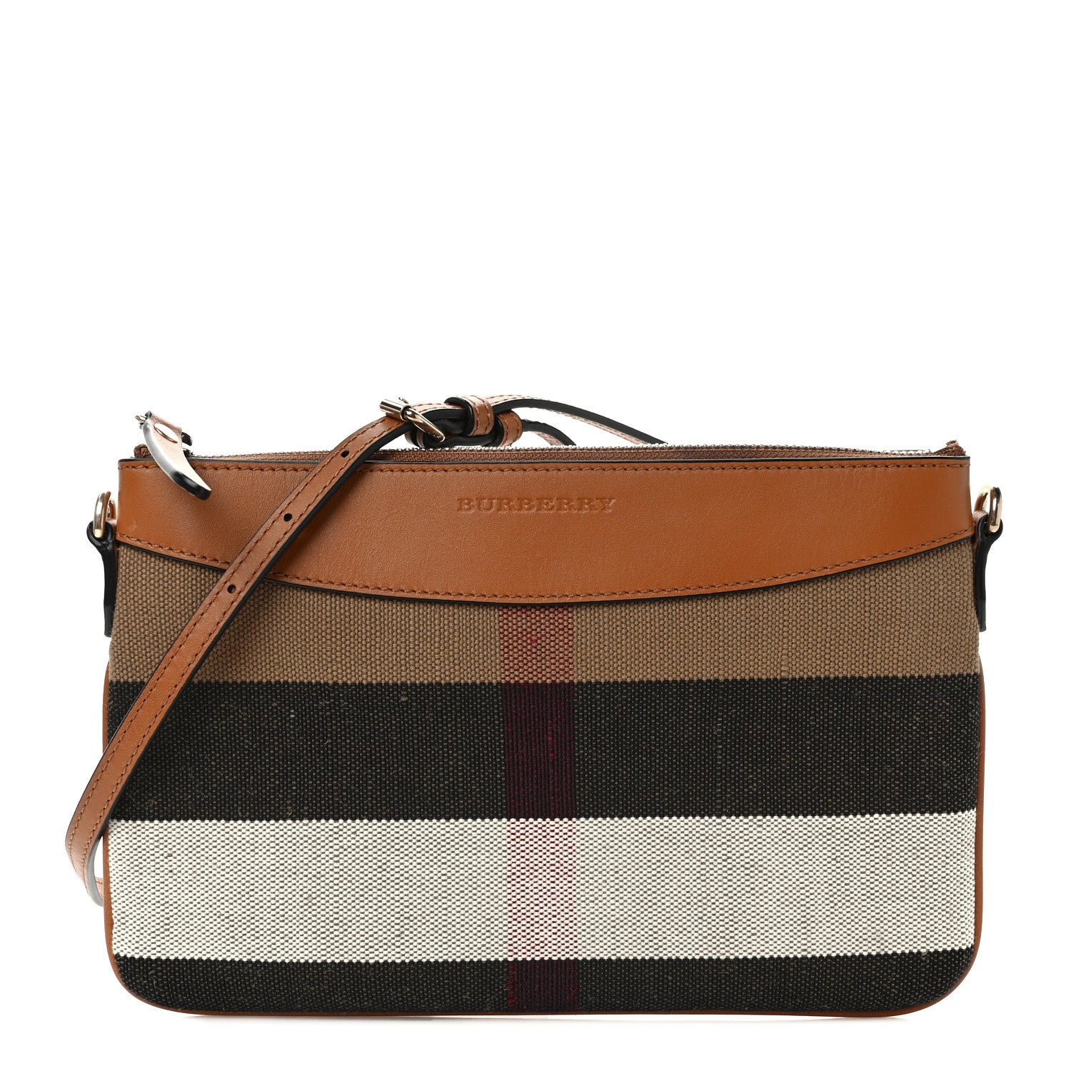 Burberry Mega Check Peyton Crossbody Clutch Bag Saddle Brown 1 of 7