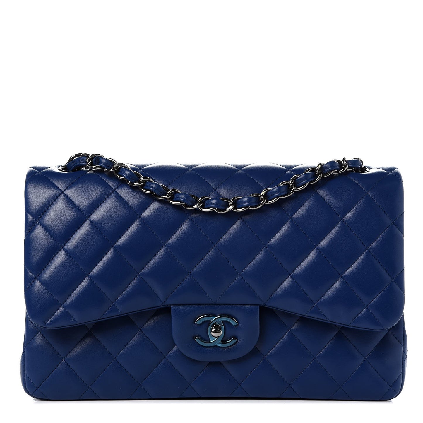 Lambskin Quilted Jumbo Double Flap Dark Blue