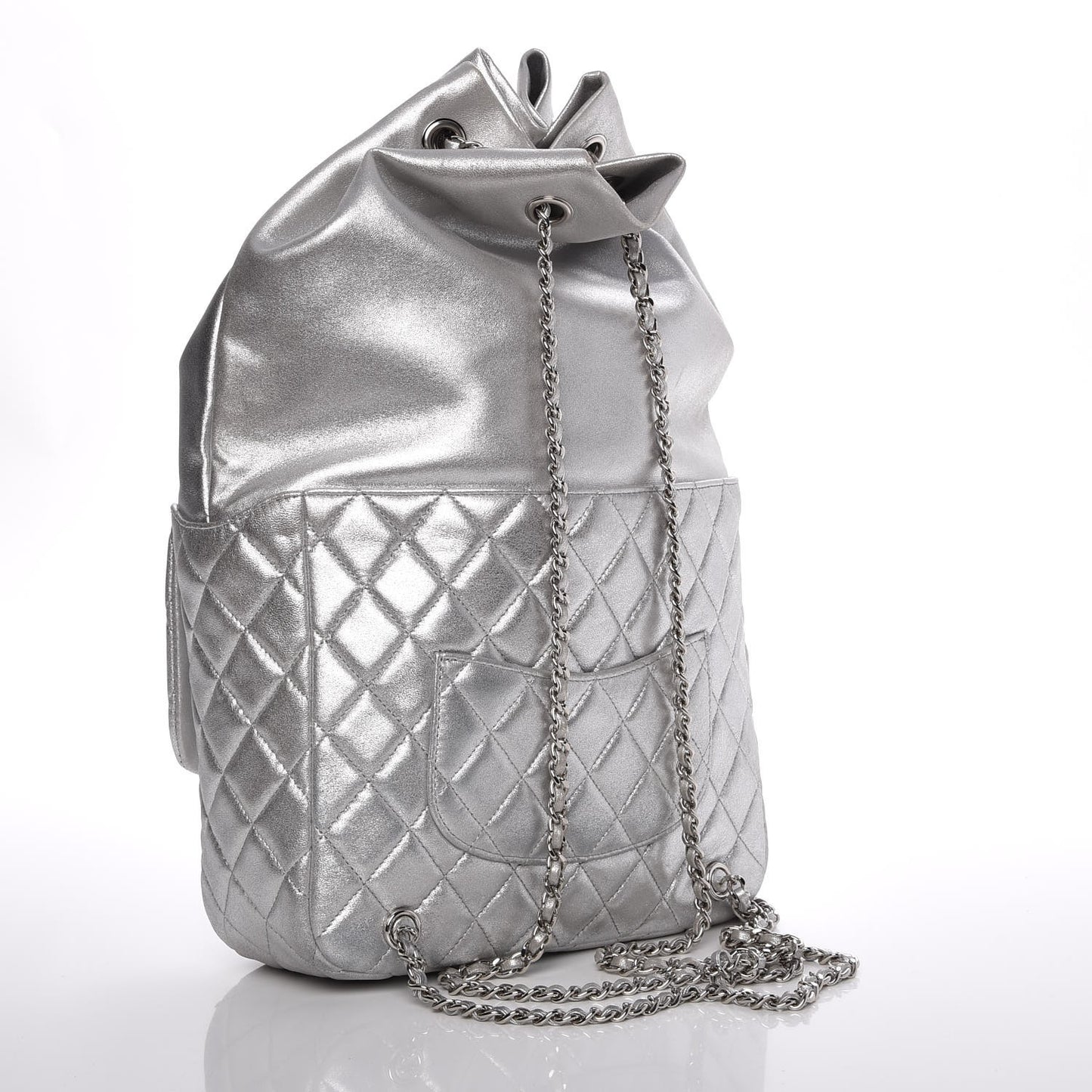 Metallic Lambskin Quilted Large In Seoul Backpack Silver