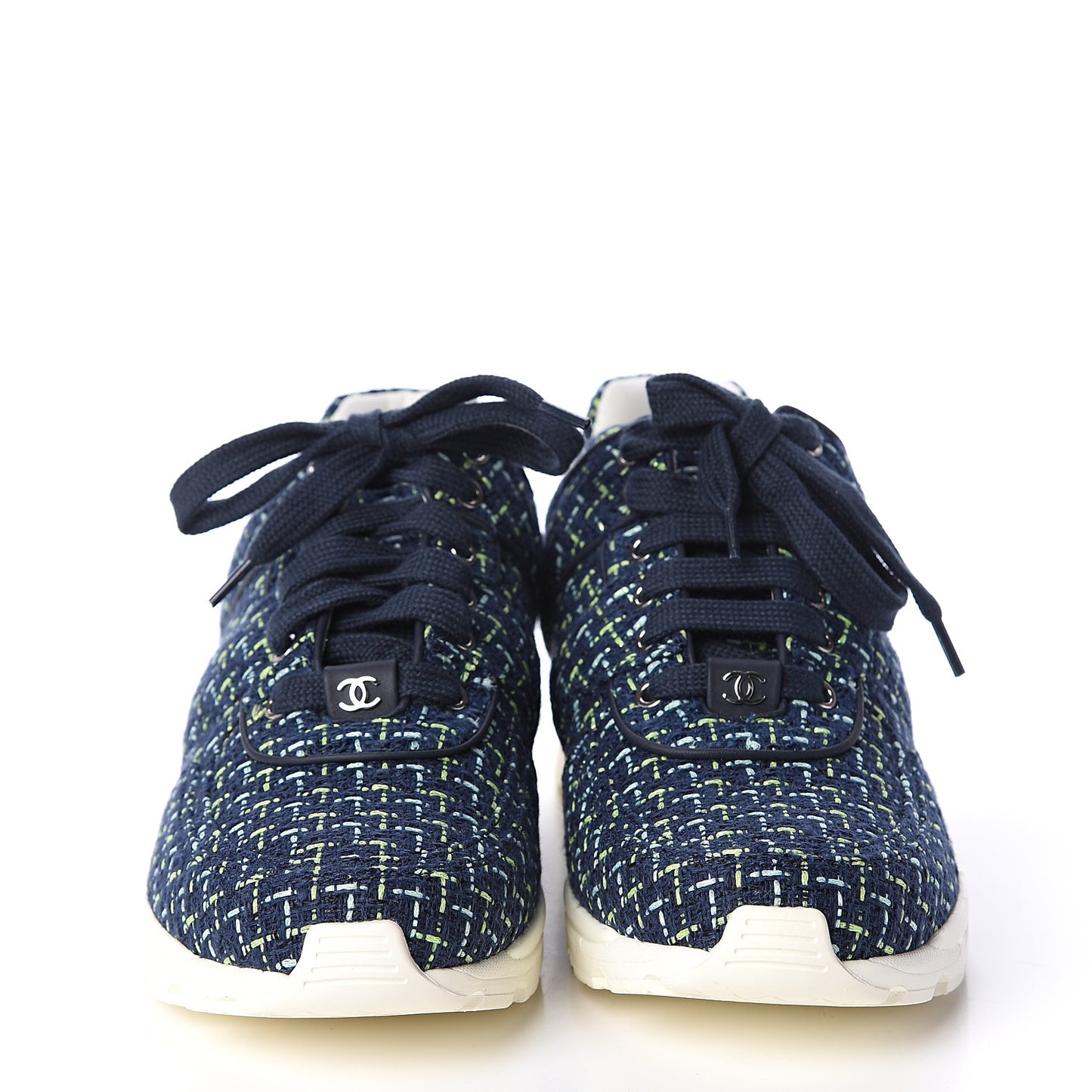 Tweed Calfskin Sneakers 40 Navy Green