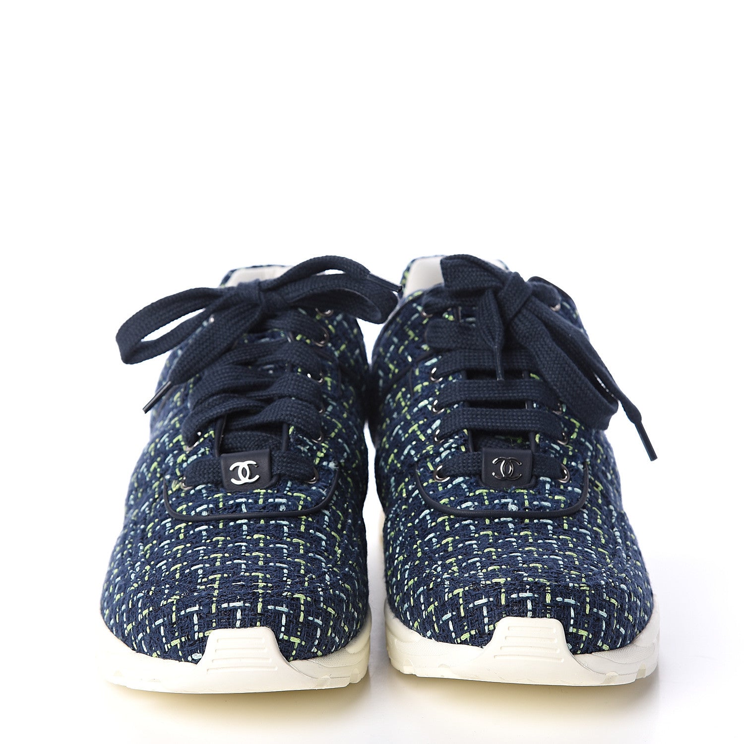 Chanel Tweed Calfskin Sneakers 40 Navy Green 2 of 7