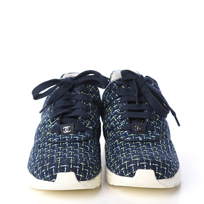 Chanel Tweed Calfskin Sneakers 40 Navy Green 2 of 7