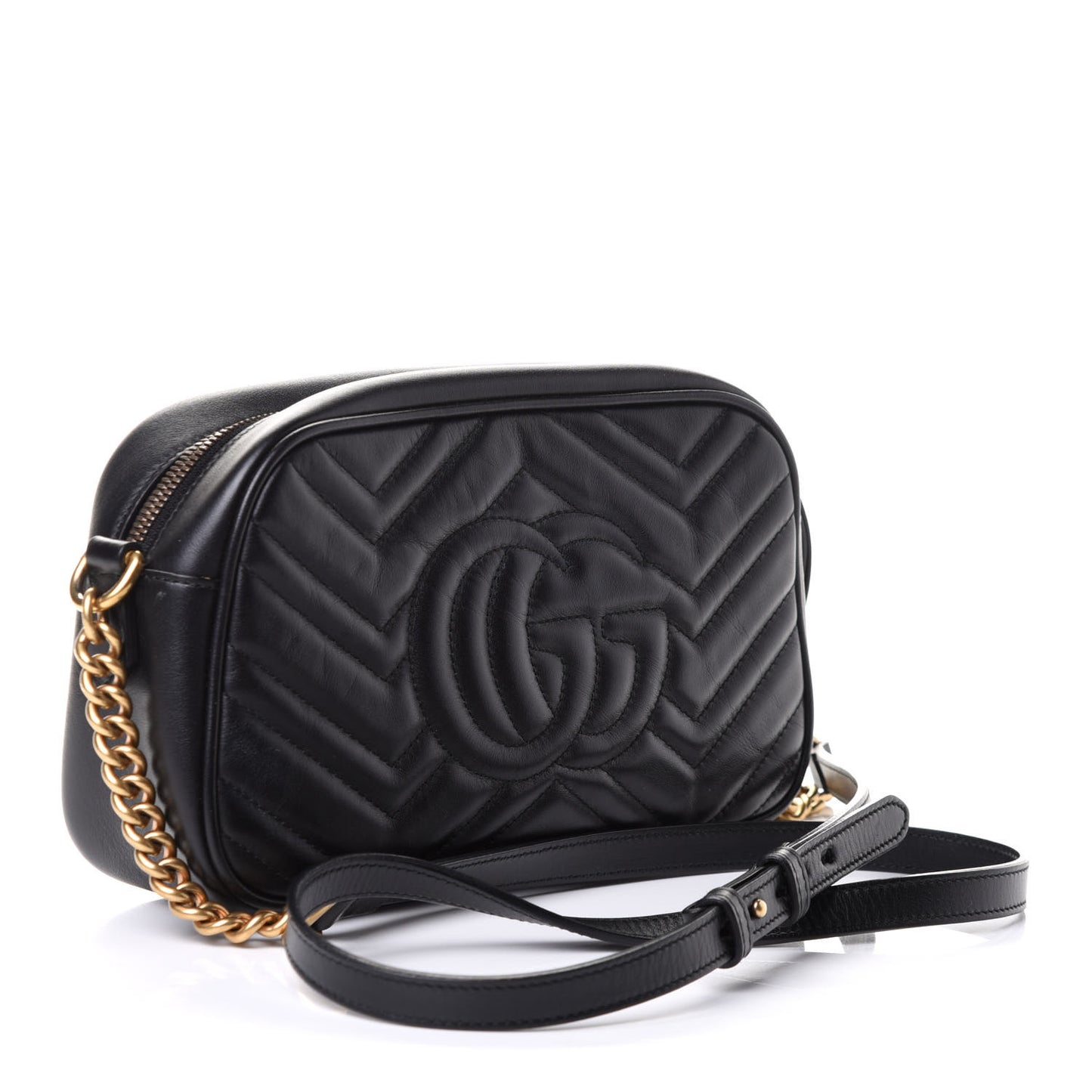 Calfskin Matelasse Small GG Marmont Chain Shoulder Bag Black