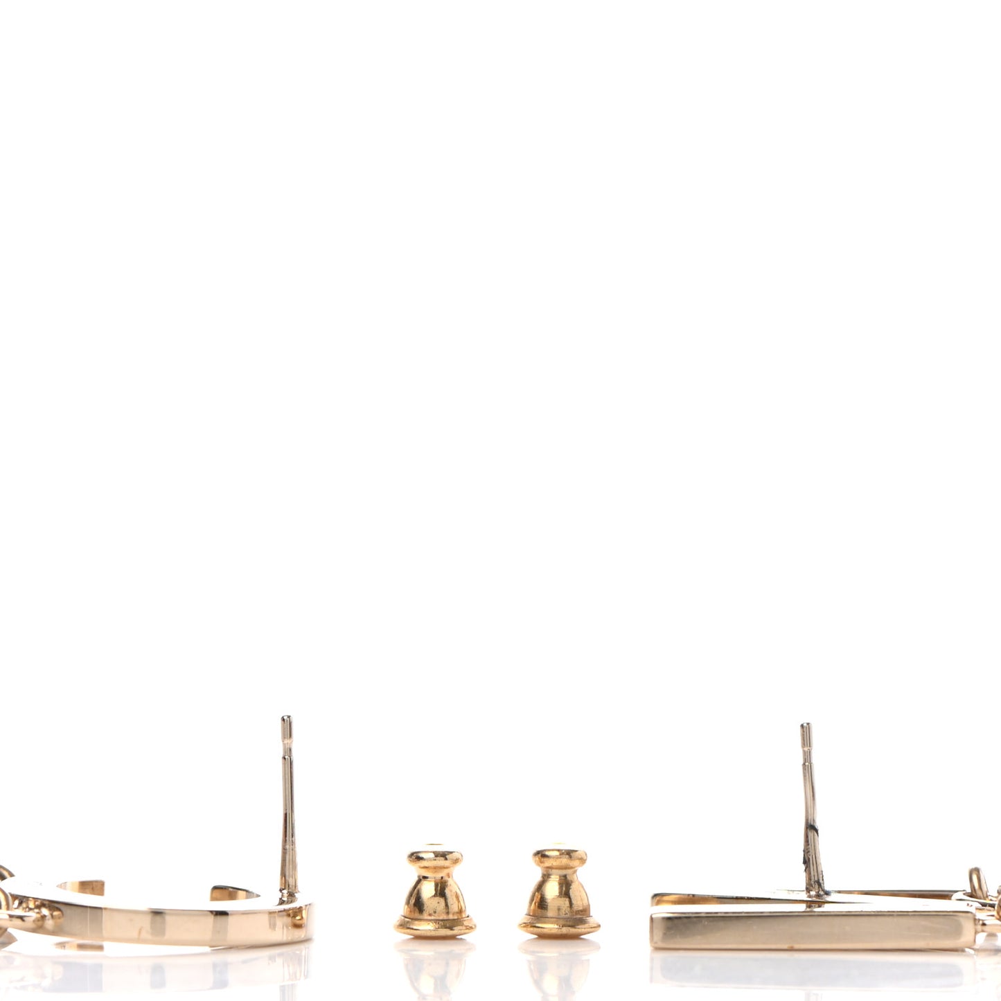 Metal Cha-Nel Logo Drop Earrings Gold