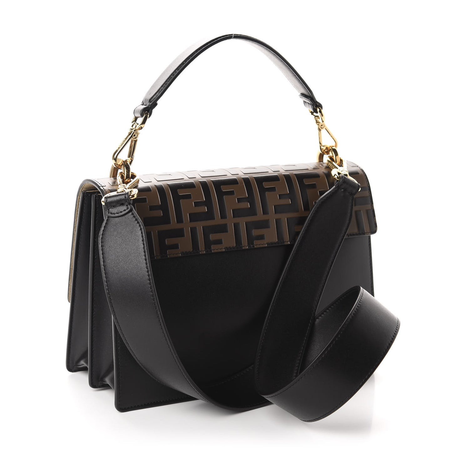 Vitello Liberty Bi-Color FF 1974 Embossed Kan U Shoulder Bag Black Maya