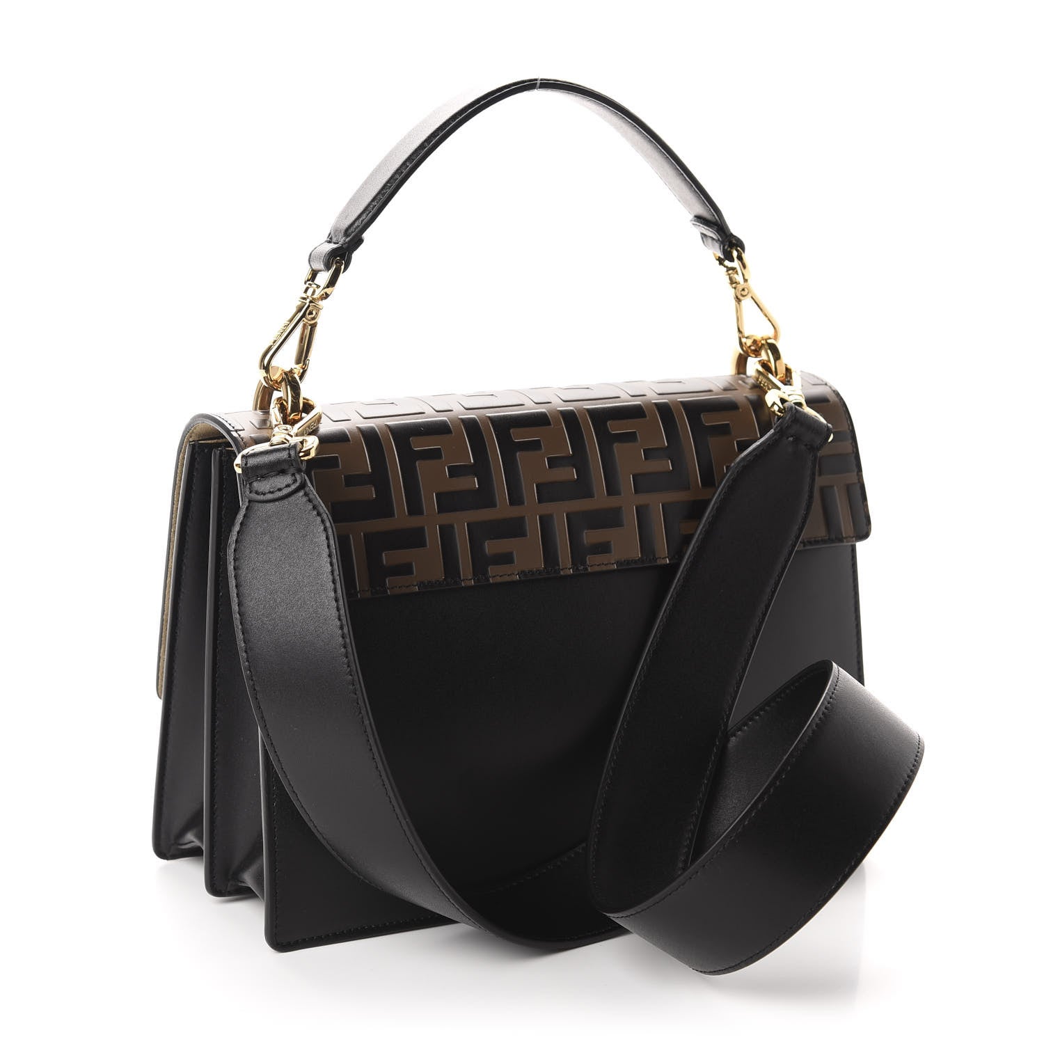 Fendi Vitello Liberty Bi-Color FF 1974 Embossed Kan U Shoulder Bag Black Maya 3 of 10