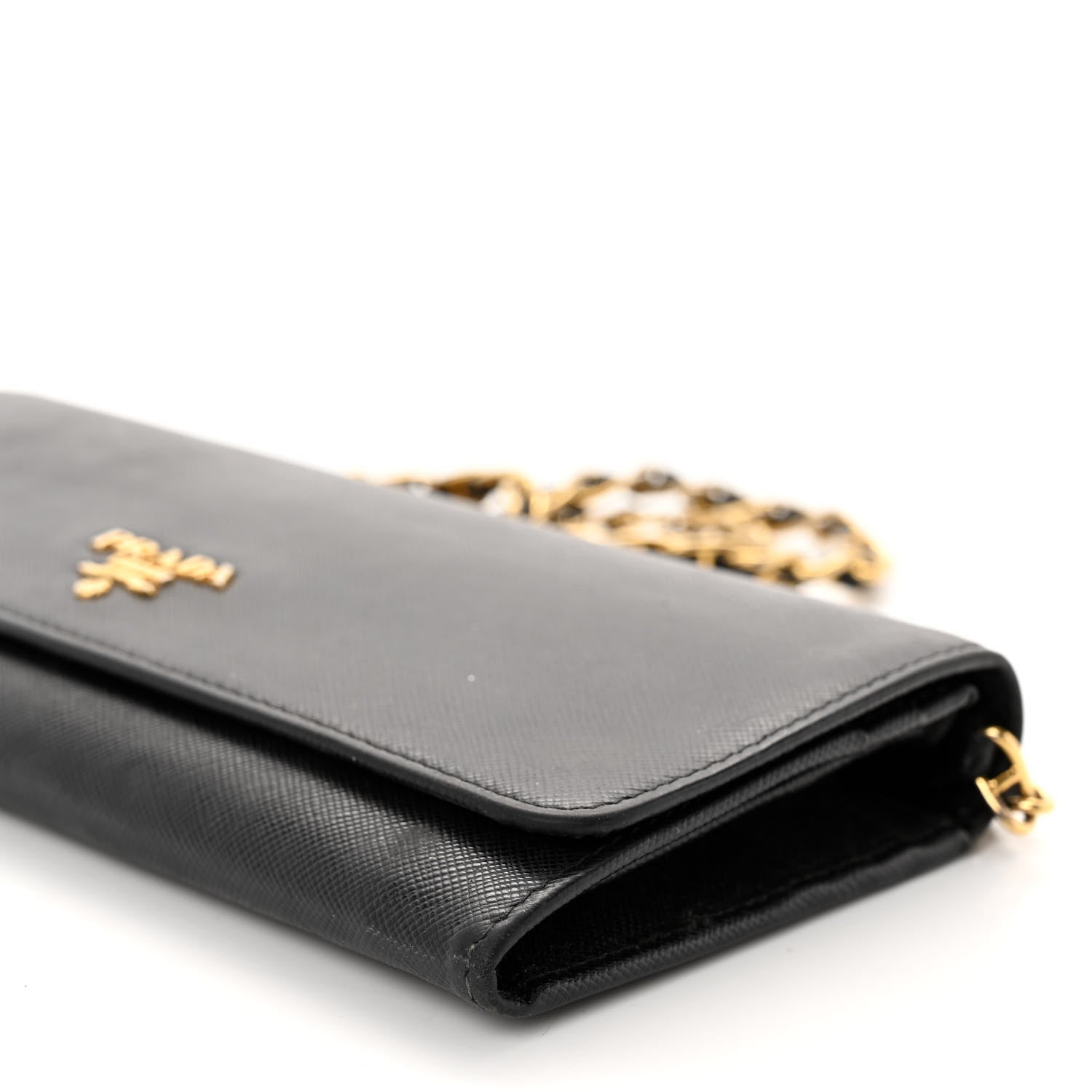 Prada Saffiano Metal Oro Chain Wallet Black 9 of 11