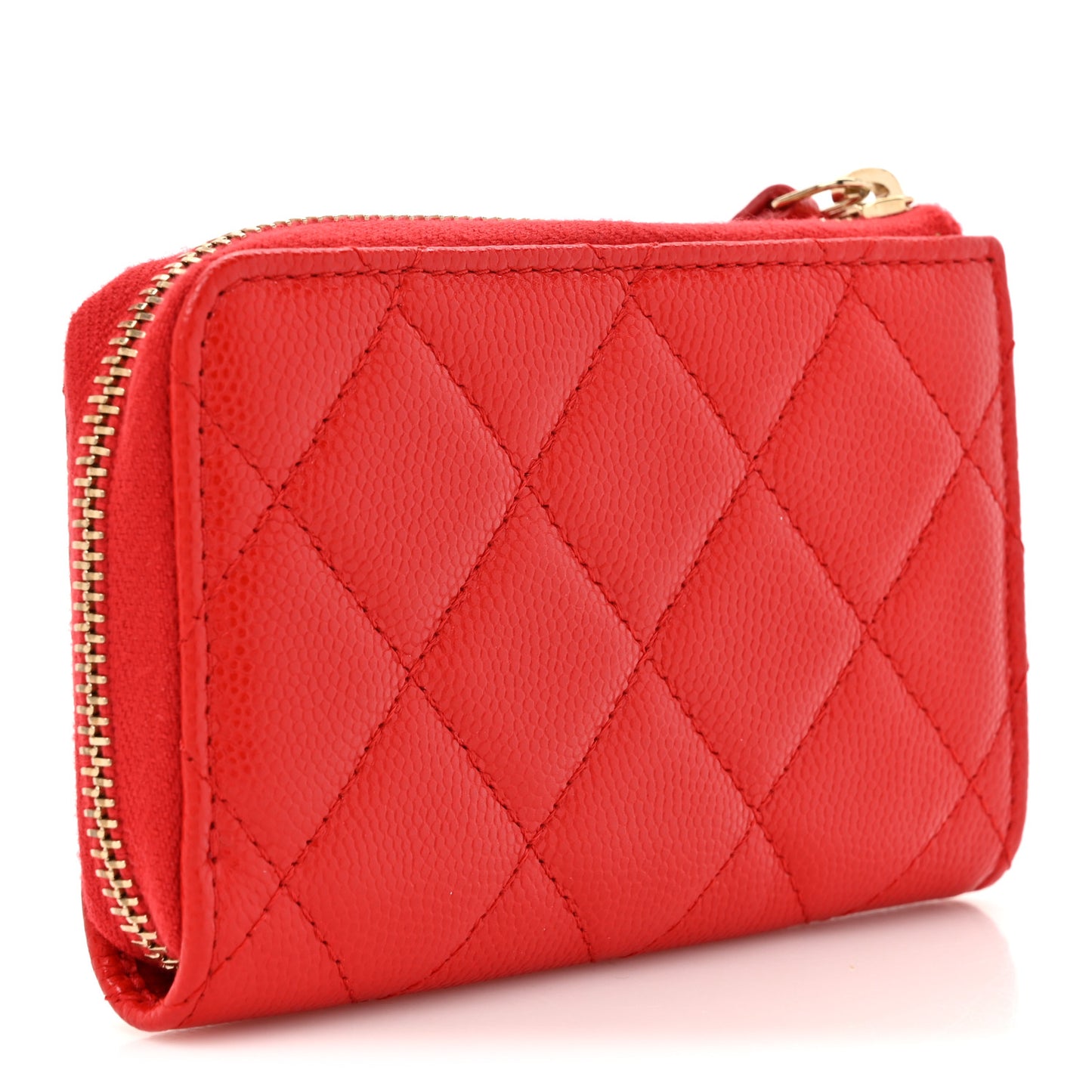Caviar Quilted Zipped Key Holder Case Red