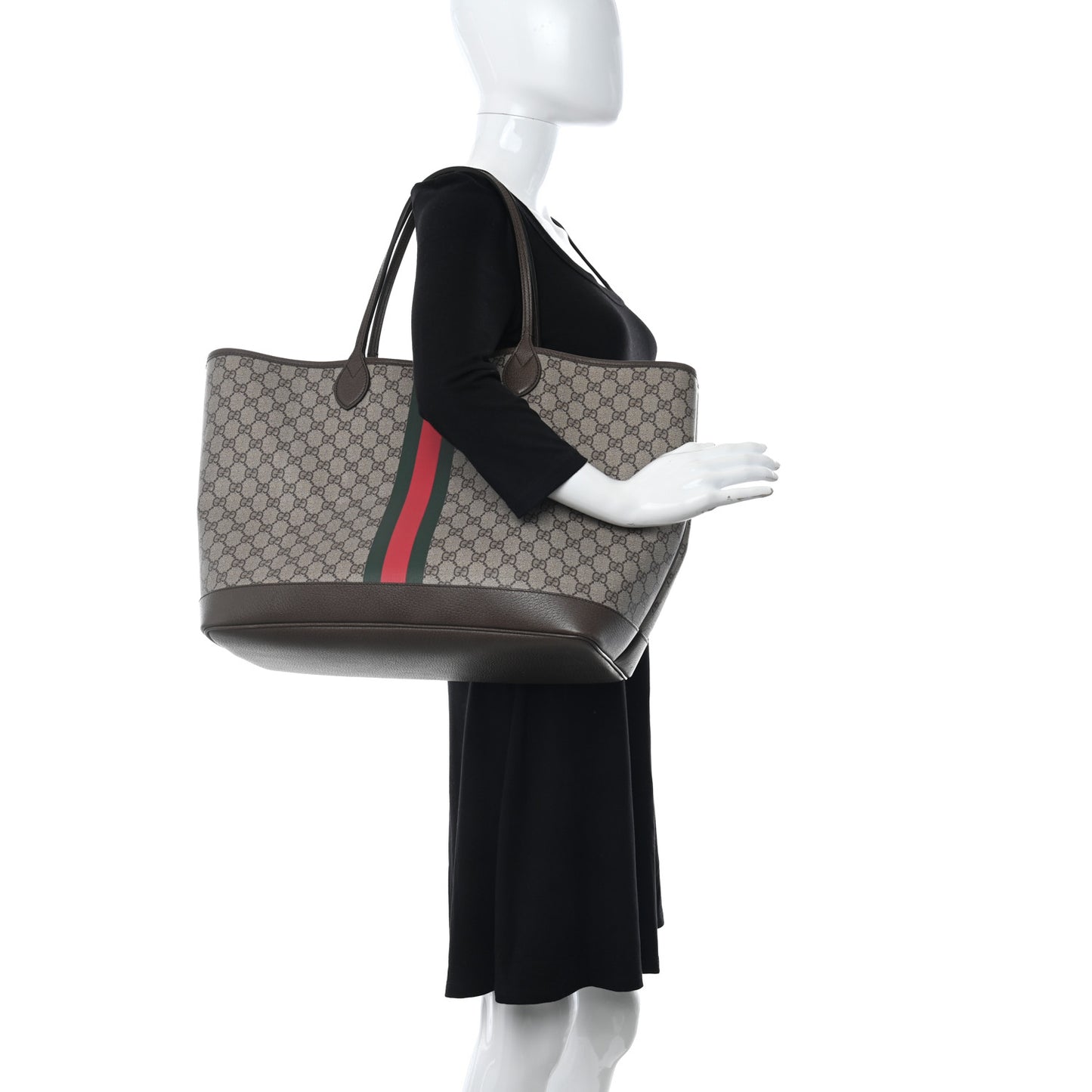 GG Supreme Monogram Textured Dollar Calfskin Web Large Ophidia Tote Beige Ebony New Acero