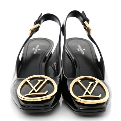 Louis Vuitton Patent Calfskin Madeleine Slingback Pumps 37 Black 1 of 9