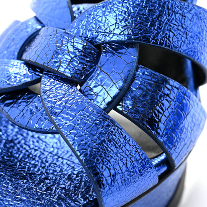 Saint Laurent Metallic Calfskin Tribute 105 Platform Sandals 37 Blue 10 of 13