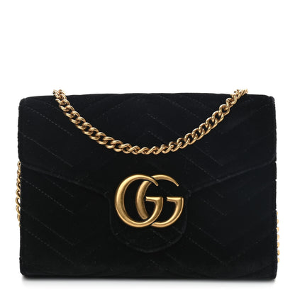 Gucci Velvet Matelasse GG Marmont Chain Wallet Black 1 of 11