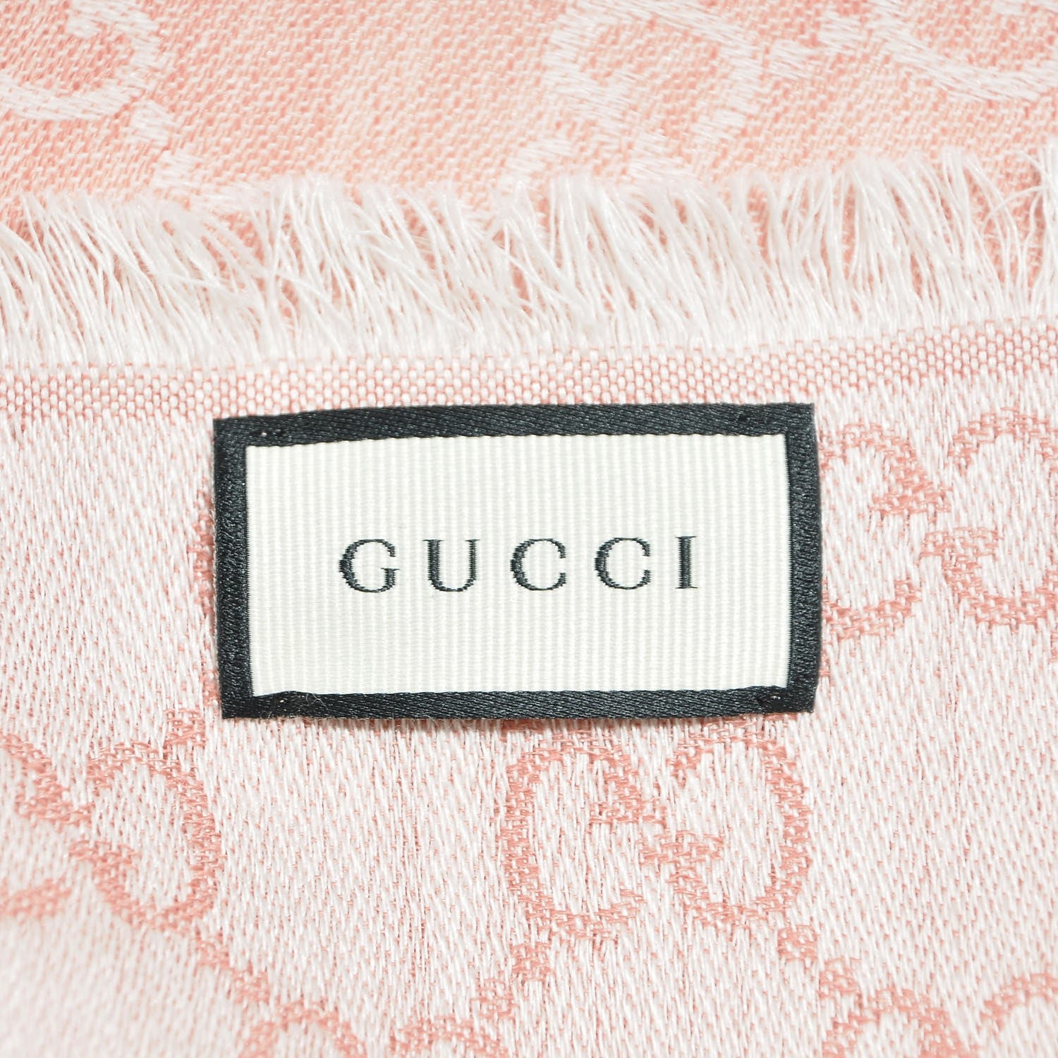Gucci Wool Silk Monogram GGWeb Fringe Shawl Rose Ivory 3 of 5