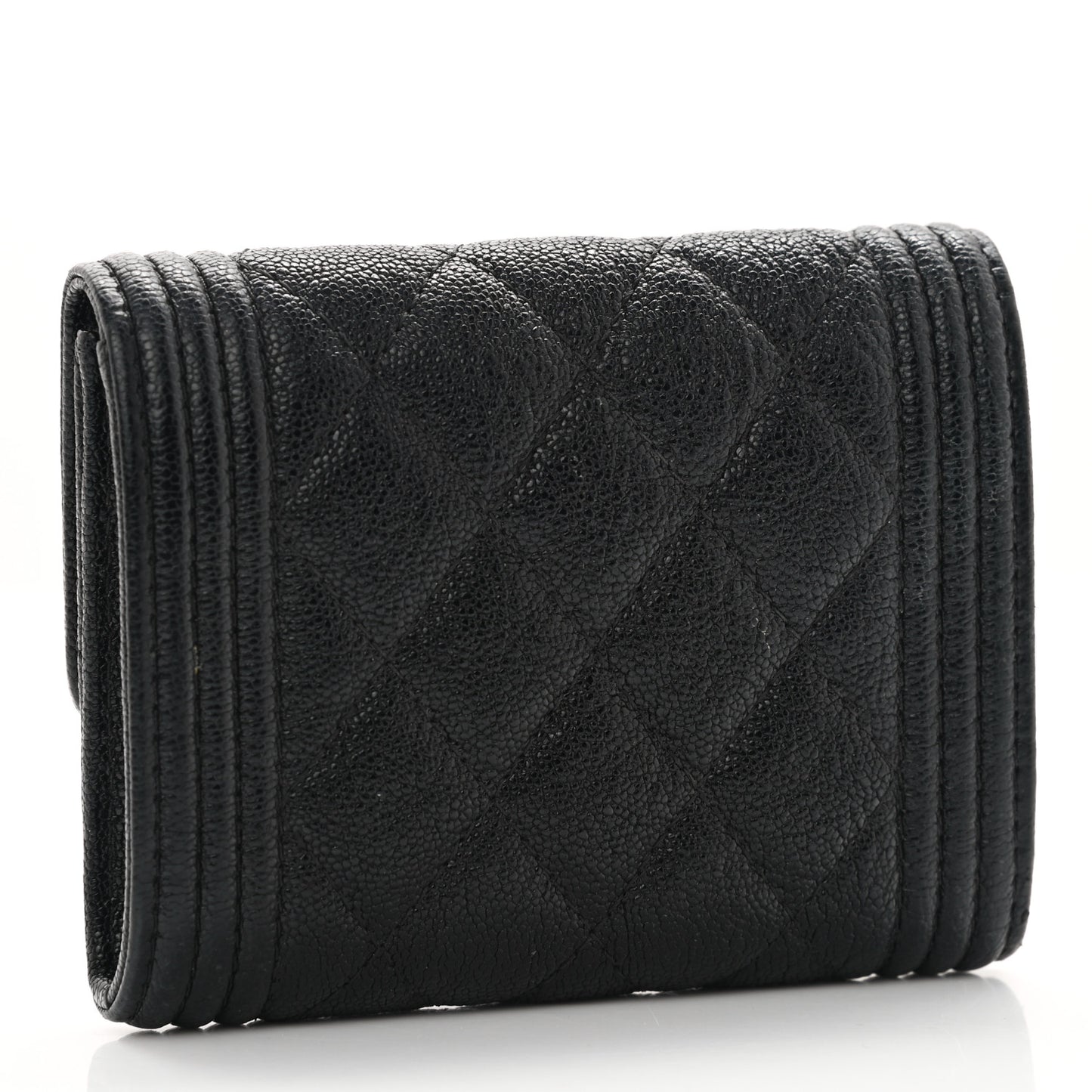 Caviar Quilted Compact Boy Wallet Black