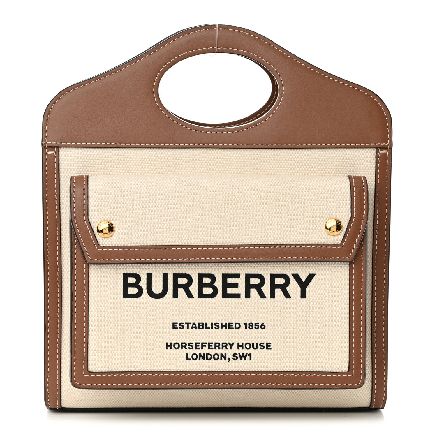 Burberry Canvas Smooth Calfskin Two Tone Mini Pocket Bag Natural Malt Brown 1 of 8