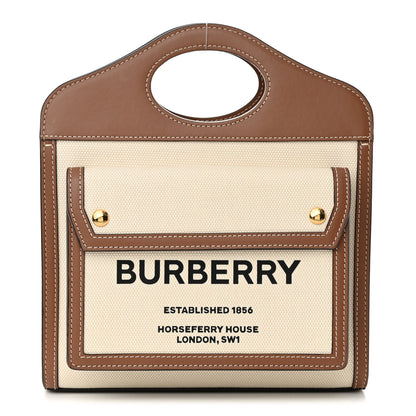 Burberry Canvas Smooth Calfskin Two Tone Mini Pocket Bag Natural Malt Brown 1 of 8