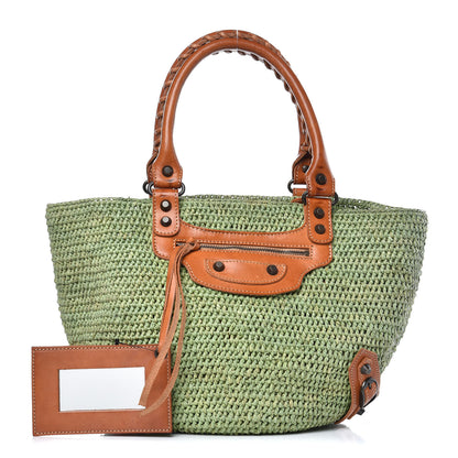 Balenciaga Raffia Calfskin Panier Basket Tote 1 of 14