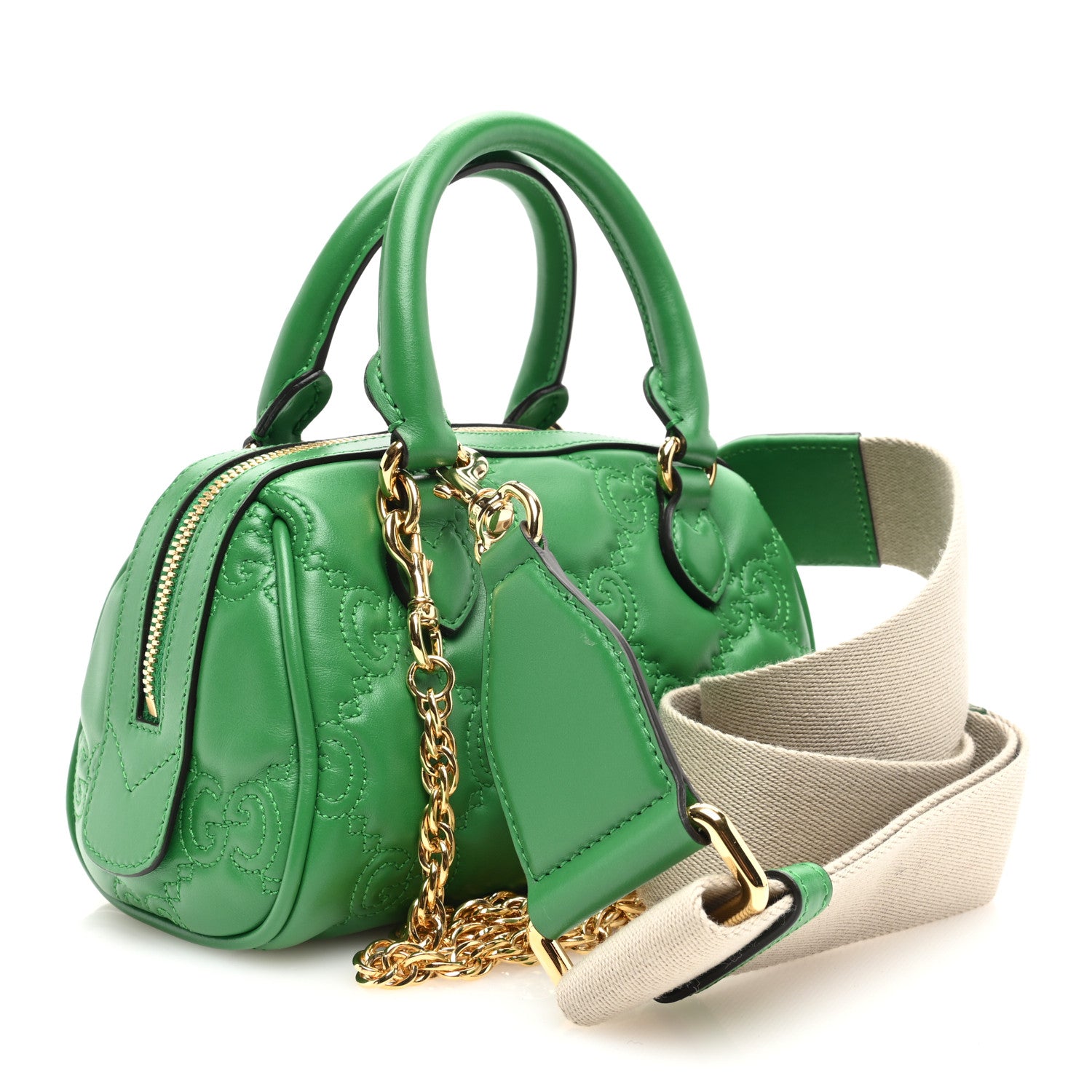Gucci Calfskin GG Matelasse Mini Bowler Bag Spring Green Natural 2 of 9