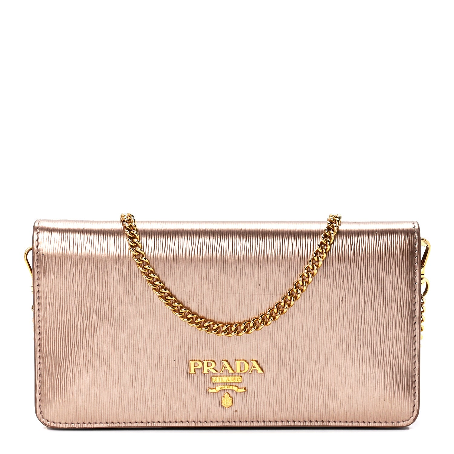 Prada Metallic Vitello Move Oro Chain Wallet Cipria Mordore 1 of 10