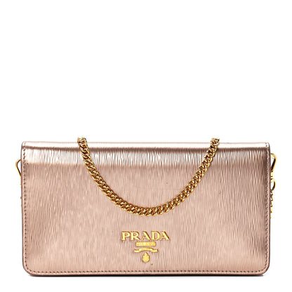 Prada Metallic Vitello Move Oro Chain Wallet Cipria Mordore 1 of 10