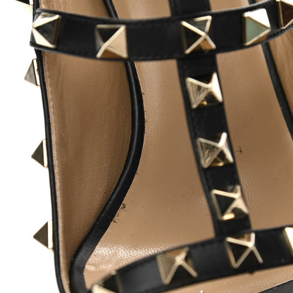 Valentino Garavani Pebbled Calfskin Rockstud Ankle Strap Open Toe 100mm Sandals 37 Black 10 of 13