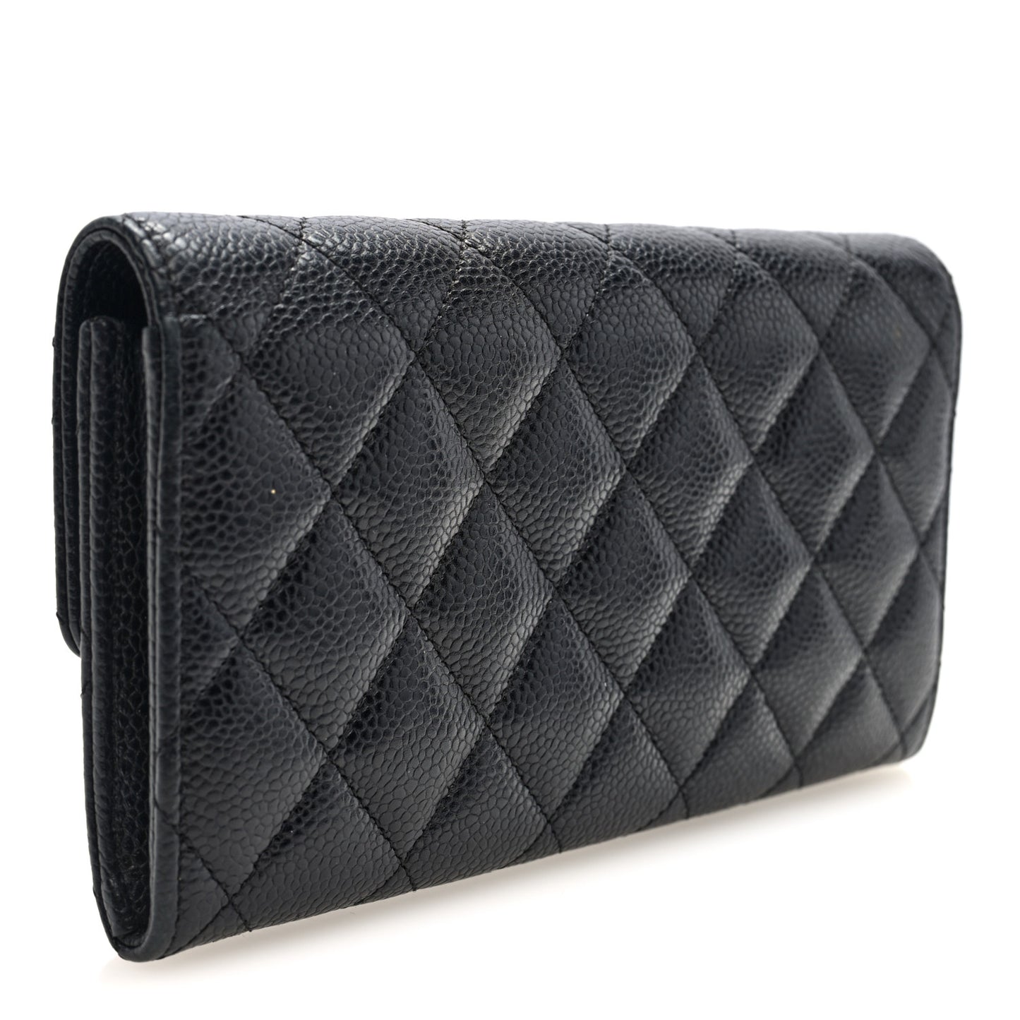 Caviar Quilted Large Gusset Flap Wallet Black