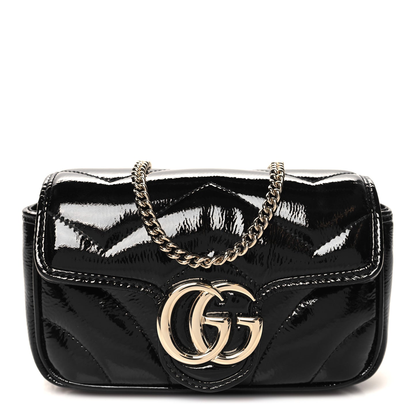 Patent Lambskin Matelasse Super Mini GG Marmont Shoulder Bag Black
