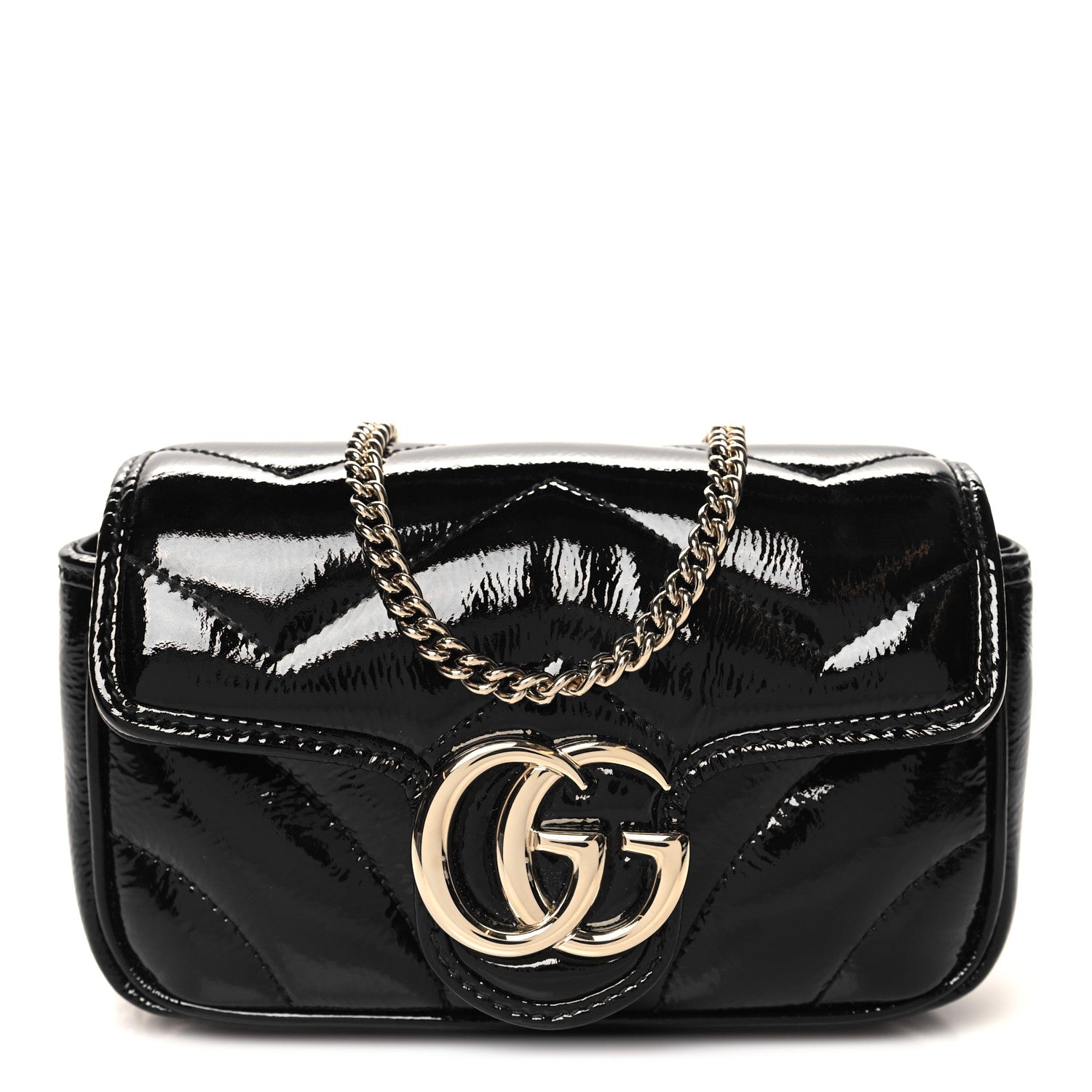 Gucci Patent Lambskin Matelasse Super Mini GG Marmont Shoulder Bag Black 1 of 10