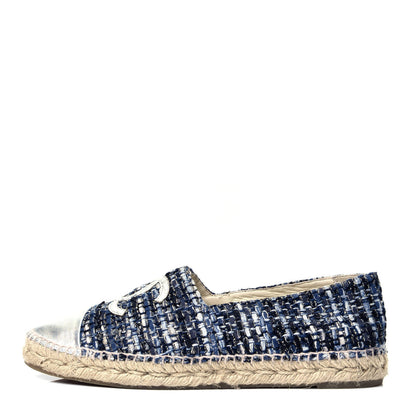 Chanel Metallic Tweed Lambskin CC Espadrilles 42 Blue Black Silver 1 of 5