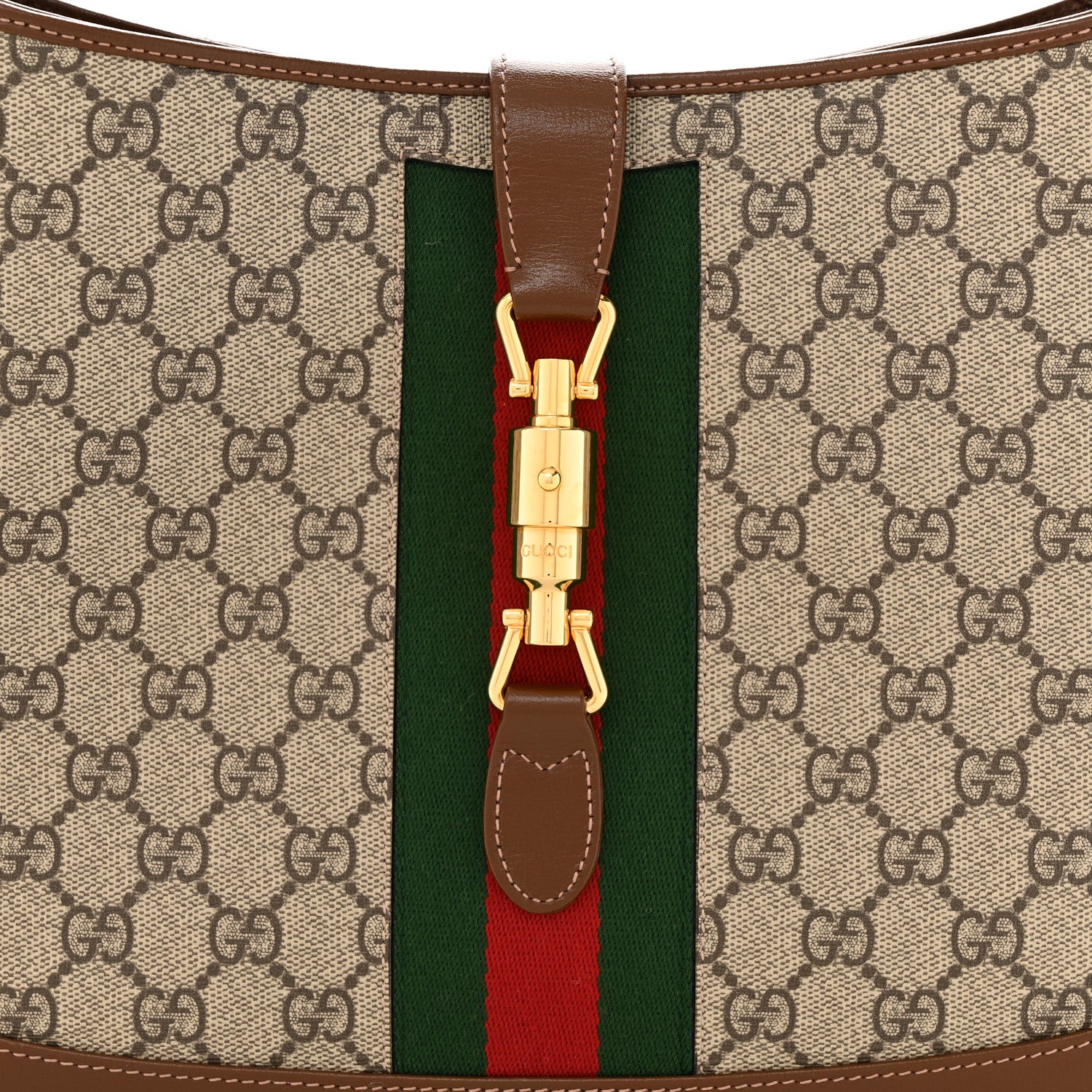 Gucci GG Supreme Monogram Azalea Calfskin Web Medium Jackie 1961 Hobo Beige Ebony Brown Sugar 8 of 10