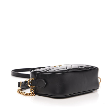 Gucci Calfskin Matelasse Mini GG Marmont Chain Shoulder Bag Black 3 of 9