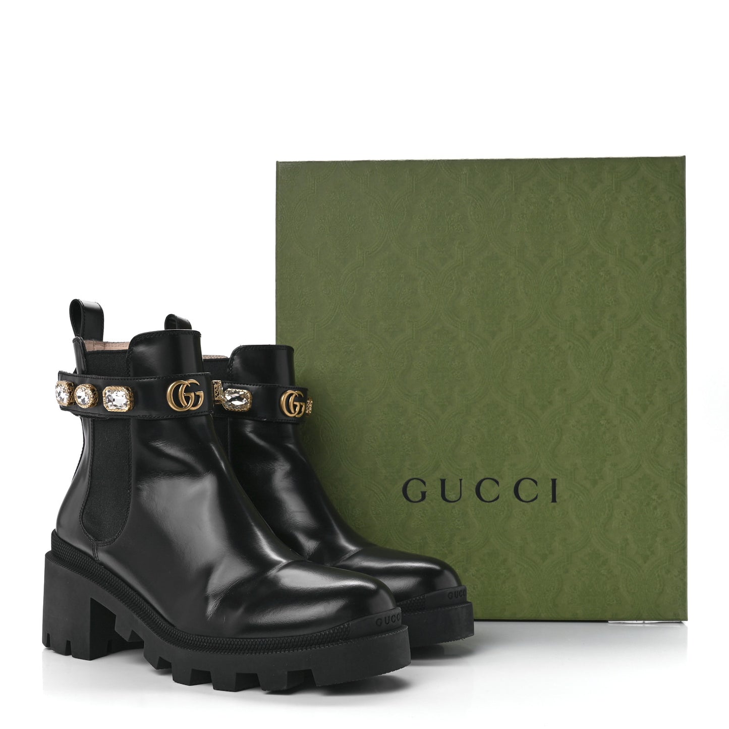 Calfskin Crystal GG Trip Chelsea Ankle Boots 40 Black