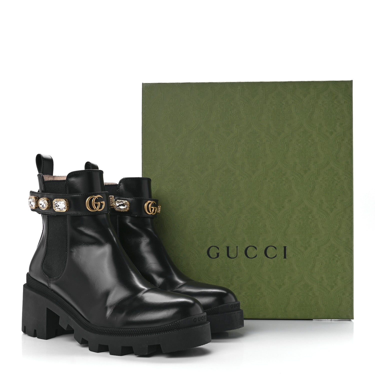 Gucci Calfskin Crystal GG Trip Chelsea Ankle Boots 40 Black 9 of 9