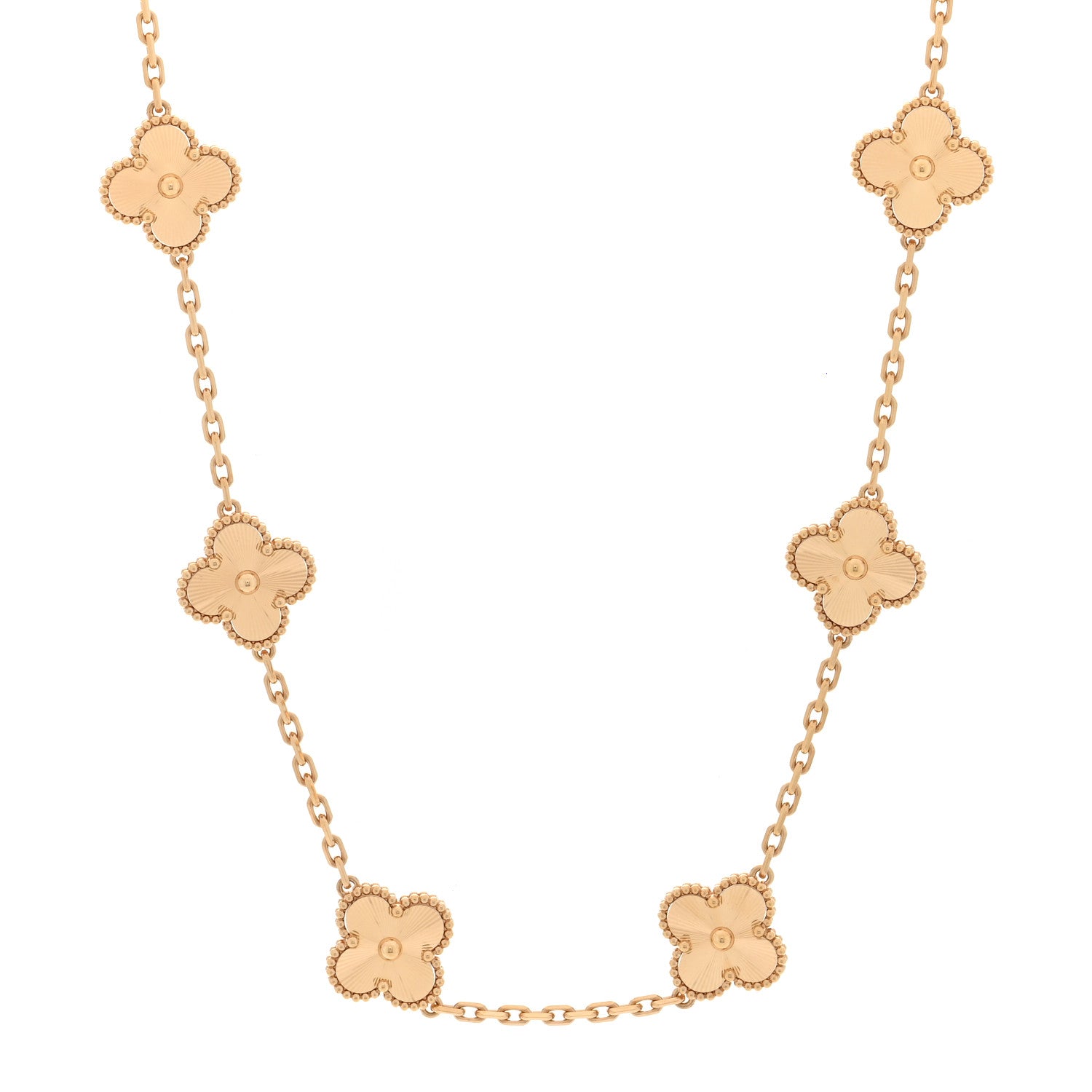 Van Cleef & Arpels 18K Yellow Gold 10 Motifs Guilloche Vintage Alhambra Necklace 1 of 5