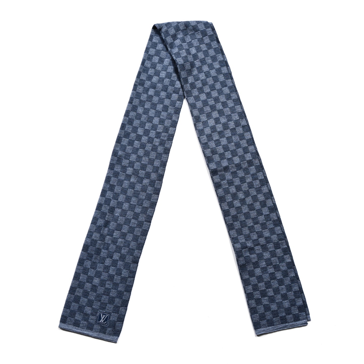Wool Petit Damier Graphite Scarf Light Blue