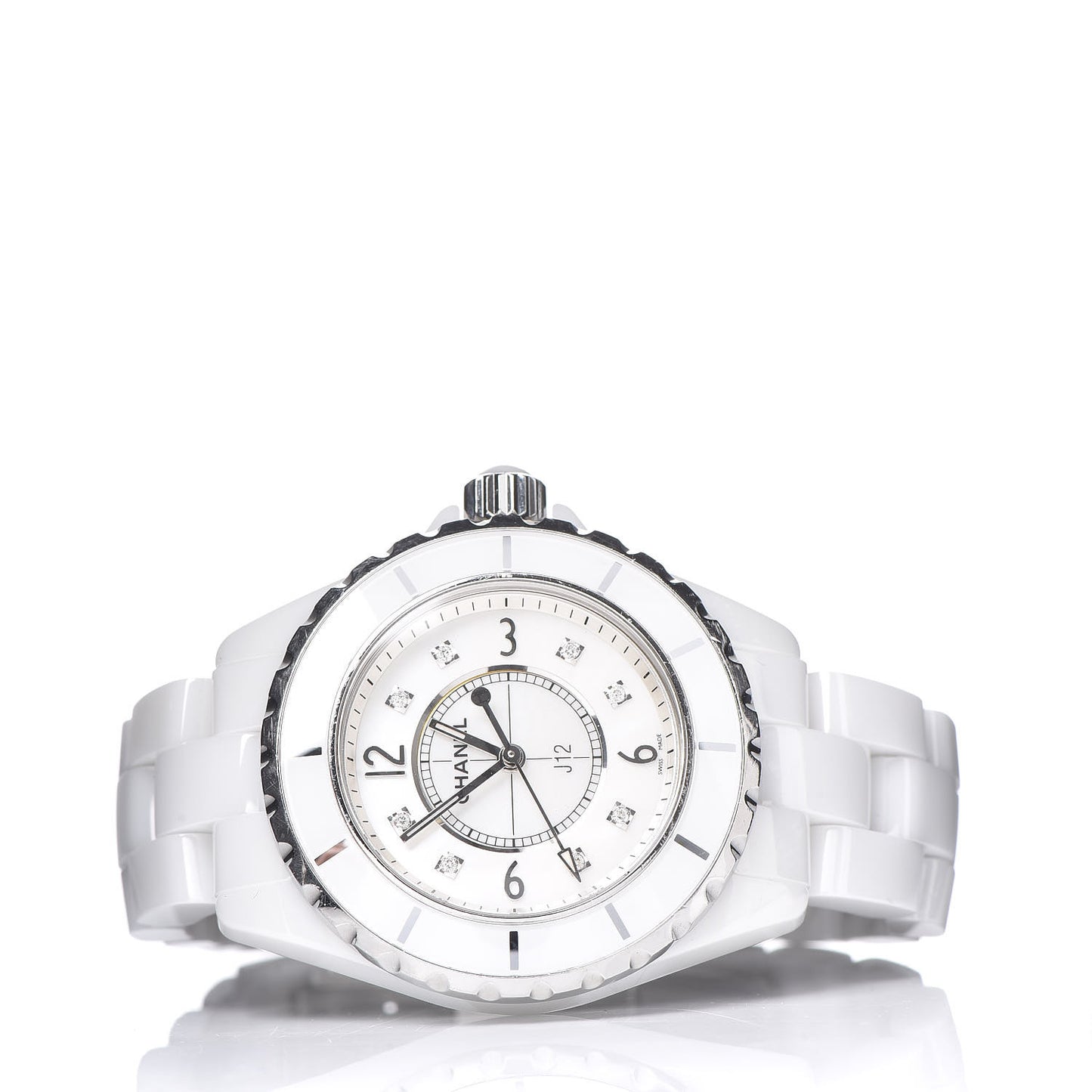 Stainless Steel Ceramic Diamond Mother of Pearl 33mm J12 Quartz Watch White
