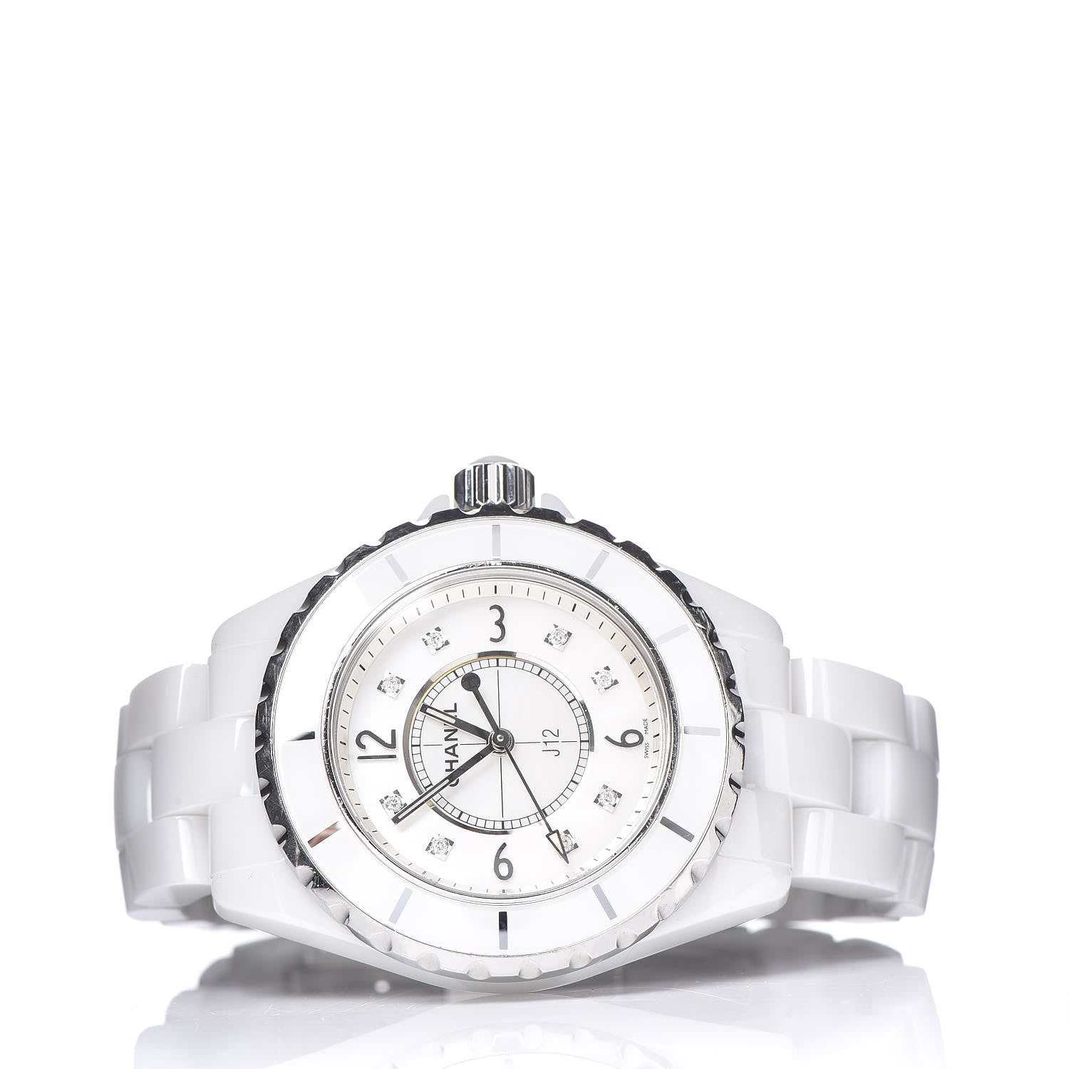 Chanel Stainless Steel Ceramic Diamond Mother of Pearl 33mm J12 Quartz Watch White 3 of 7