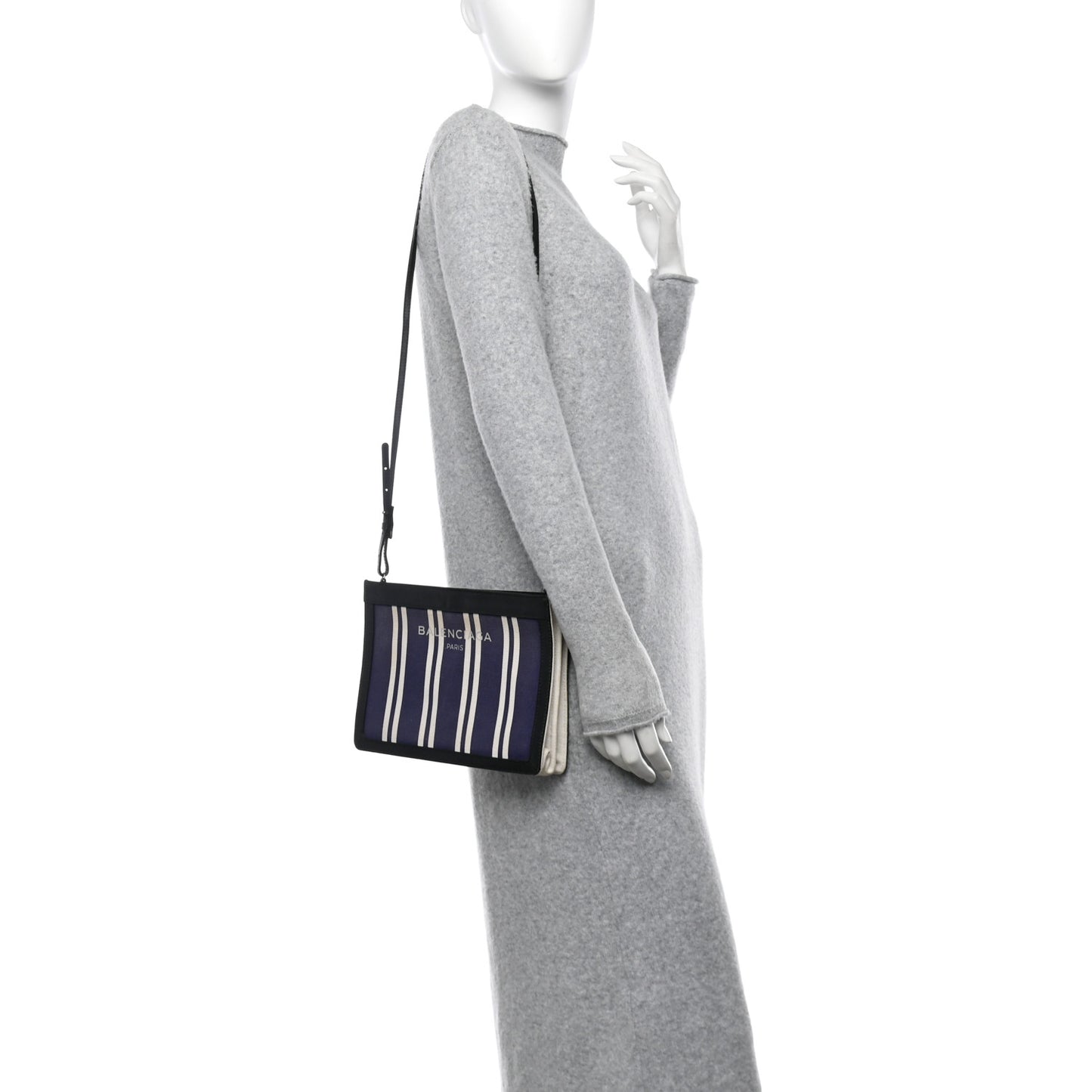 Cotton Canvas Striped Pochette Crossbody Bag Navy