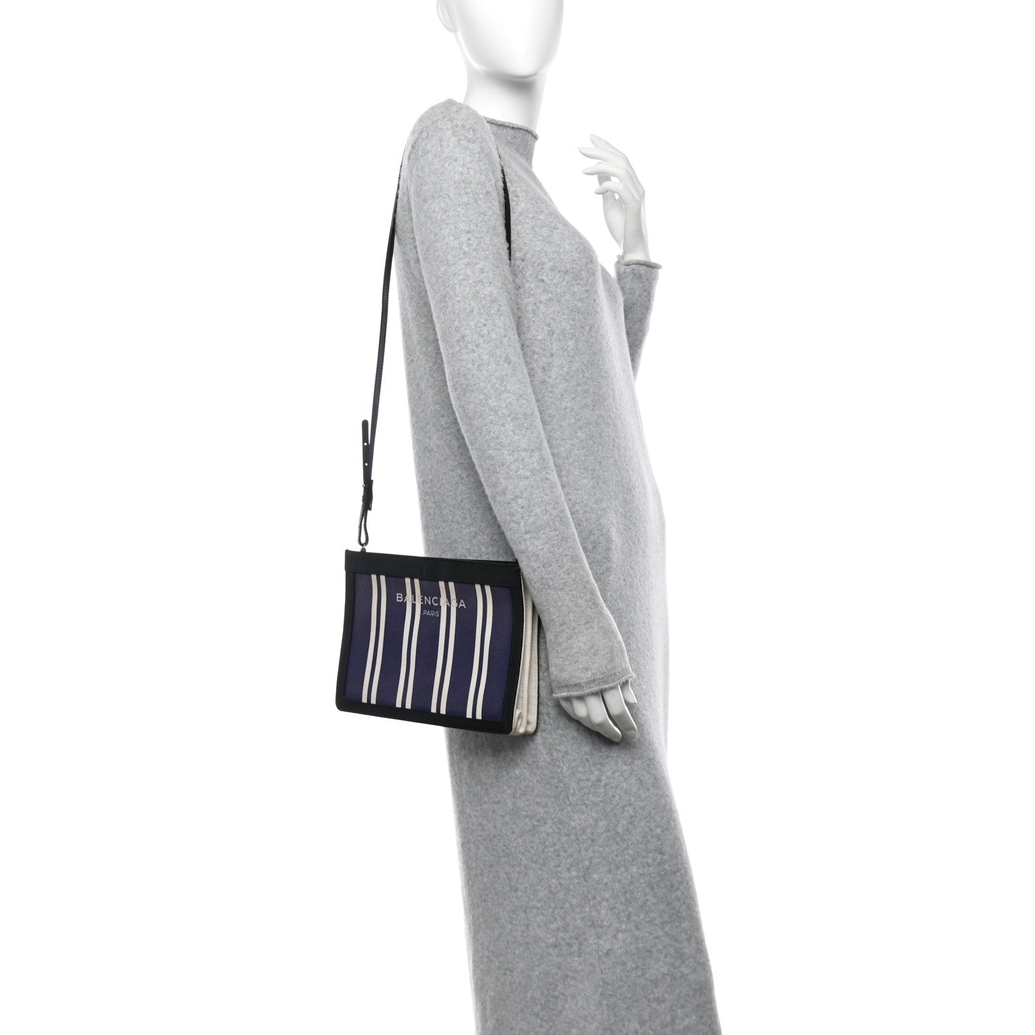 Balenciaga Cotton Canvas Striped Pochette Crossbody Bag Navy 2 of 11