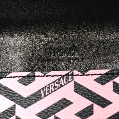 Versace Coated Canvas Calfskin LA Greca Envelope Pouch Black Pink 6 of 11