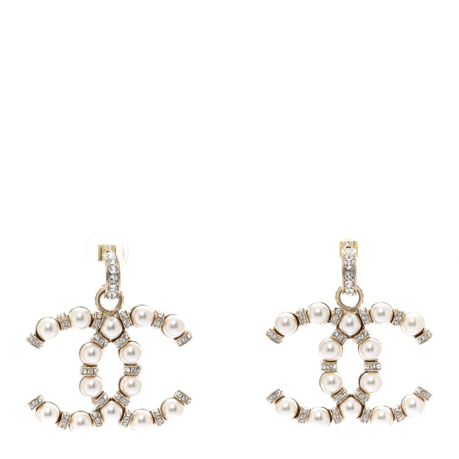 Chanel Pearl Crystal Nefertiti CC Drop Earrings Gold 1 of 4
