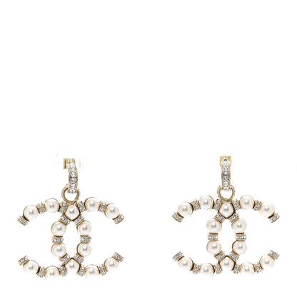 Chanel Pearl Crystal Nefertiti CC Drop Earrings Gold 1 of 4