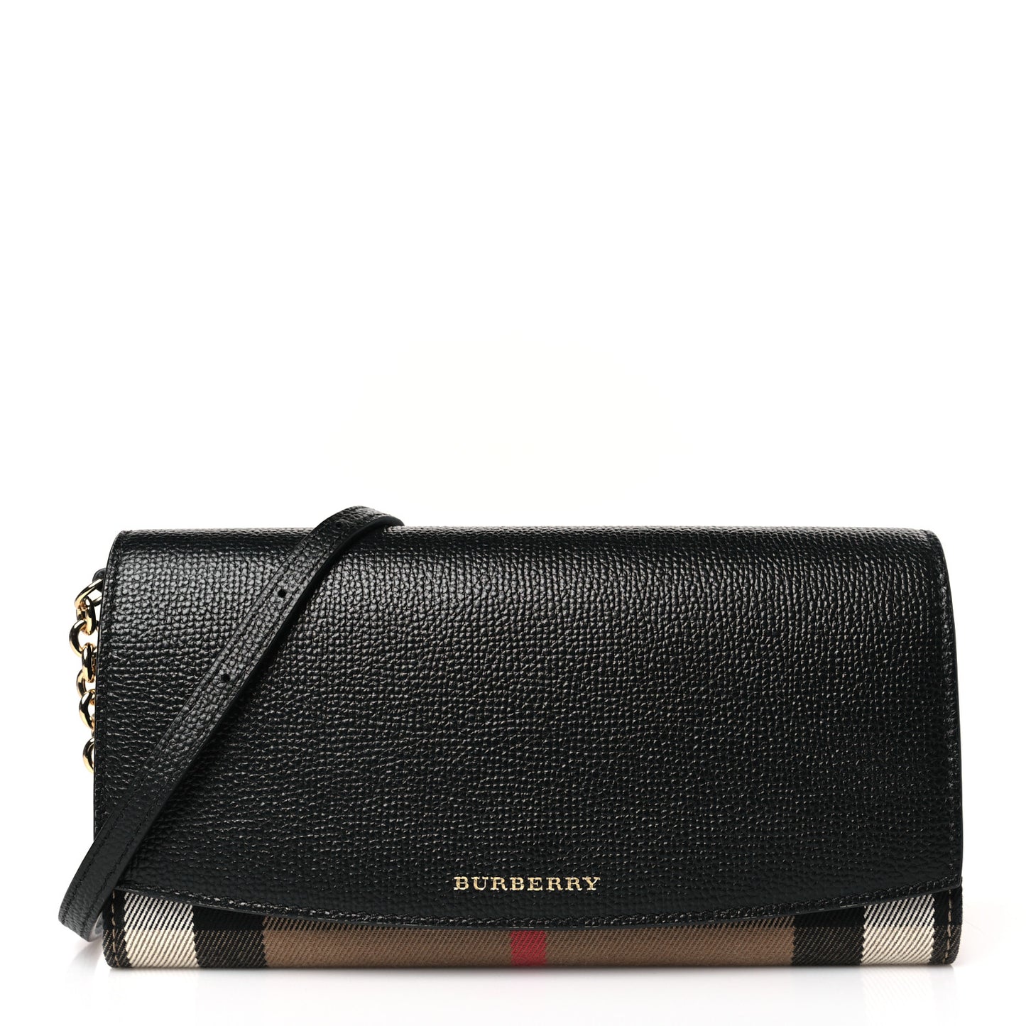 Grainy Calfskin House Check Henley Wallet On Chain Black