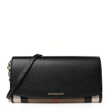 Burberry Grainy Calfskin House Check Henley Wallet On Chain Black 1 of 8