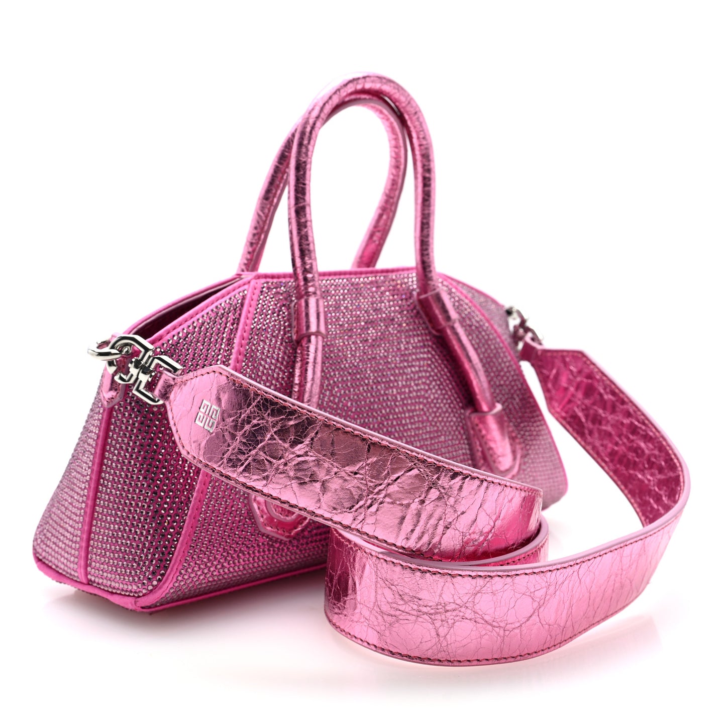 Lambskin Satin Strass Mini Antigona Stretch Neon Pink