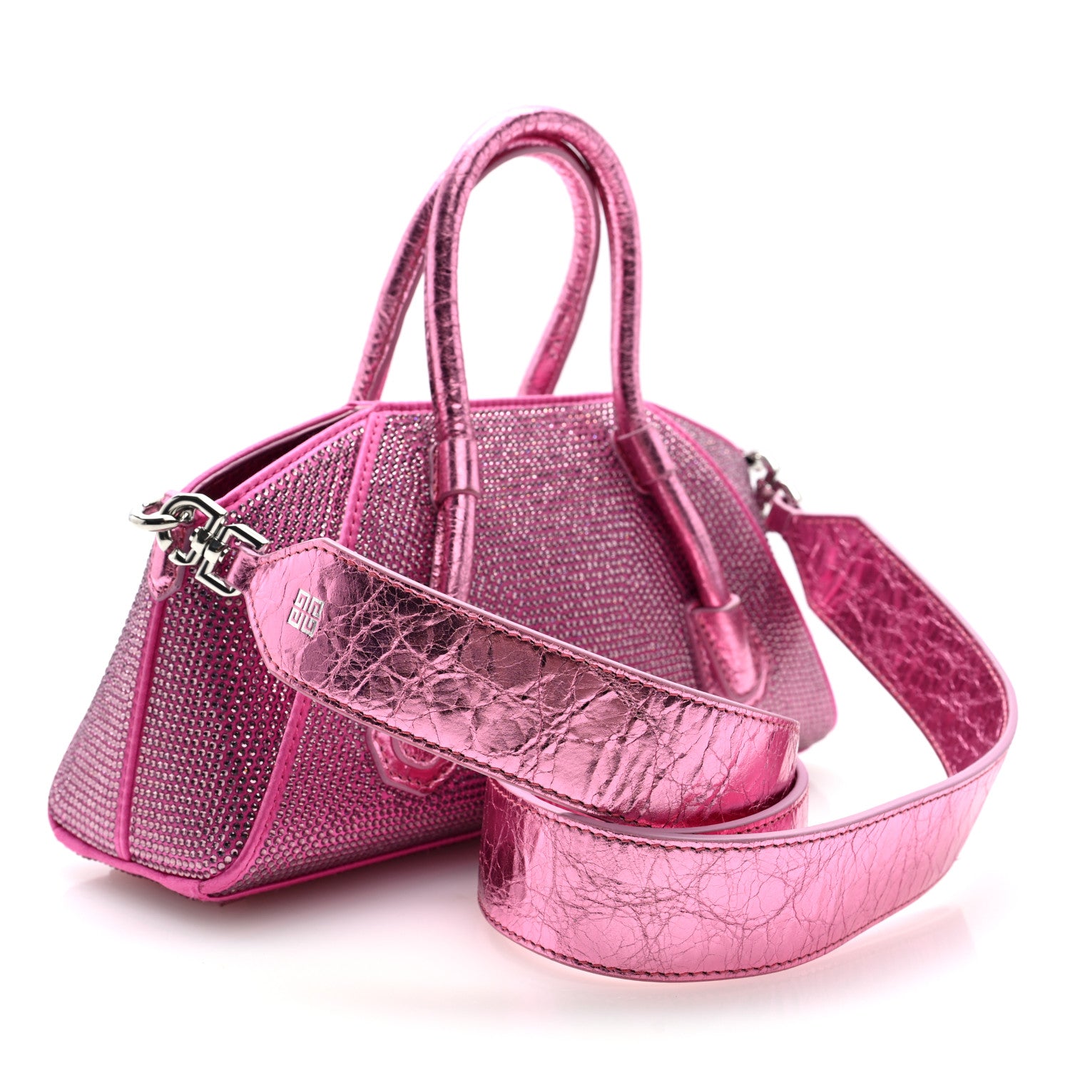 Givenchy Lambskin Satin Strass Mini Antigona Stretch Neon Pink 3 of 9