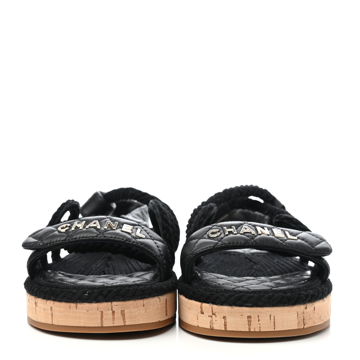 Chanel Cord Lambskin Quilted Logo Sandals 38 Black 2 of 4