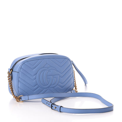 Gucci Calfskin Matelasse Small GG Marmont Chain Shoulder Bag Clear Sky Blue 3 of 10