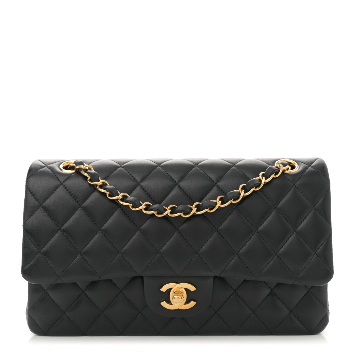 Lambskin Quilted Medium Double Flap Black